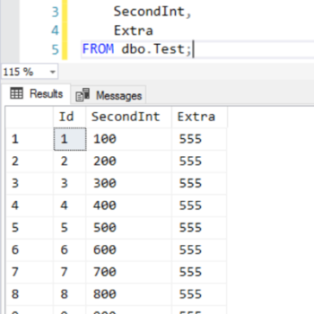 Example data from dbo.Test